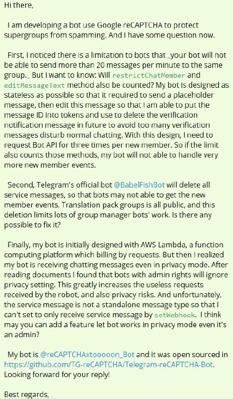 假如你是李华，你最近编写 Telegram 机器人的时候遇到了一些问题，需要获取帮助