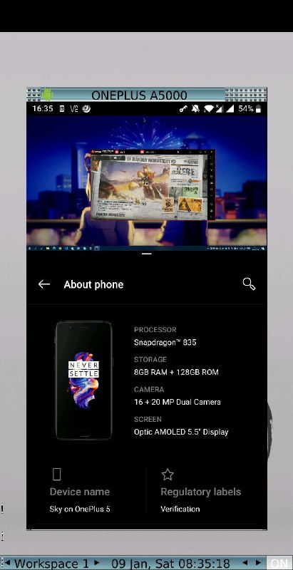 超级套娃！(Essential)Termux -chroot-> Debian -DISPLAY-> Android XServer XSDL -> scrcpy -adb-> (OnePlus) -> VNC Viewer -> (台式机) -> BlueStack Android 模拟器就是在搞事 23333 并没有什么用 2333